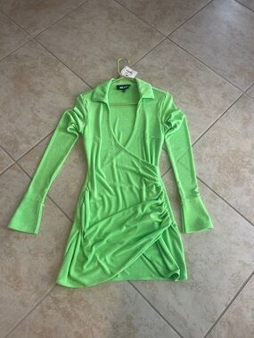 SER.O.YA Neon Lime Collared Dress